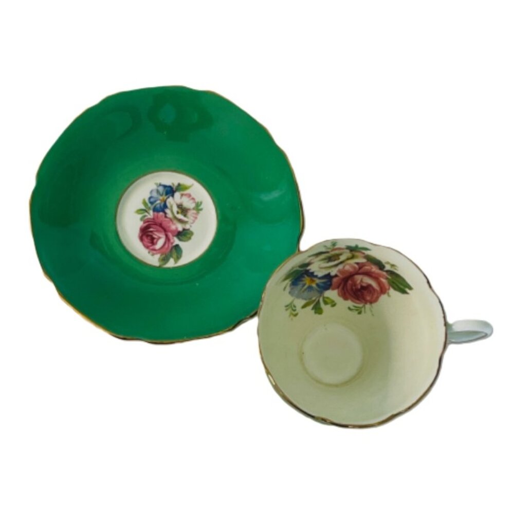 Paragon Teacup Saucer Double Warrant Cabbage Rose Floral Appointment Queen Mary